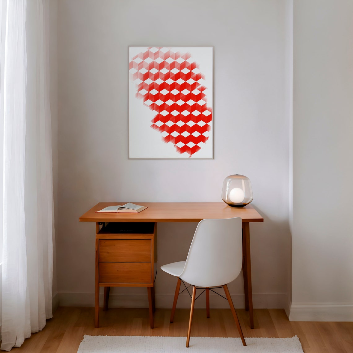 Black And White 3D Cube Geometric Optical Illusion Art Poster - Image 2