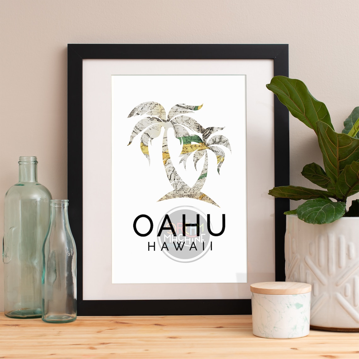 Oahu Skyline Art Print, Hawaii Watercolor