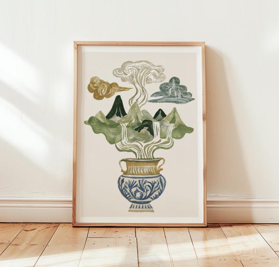 Blue Incense Burner, Green Mountain Poster