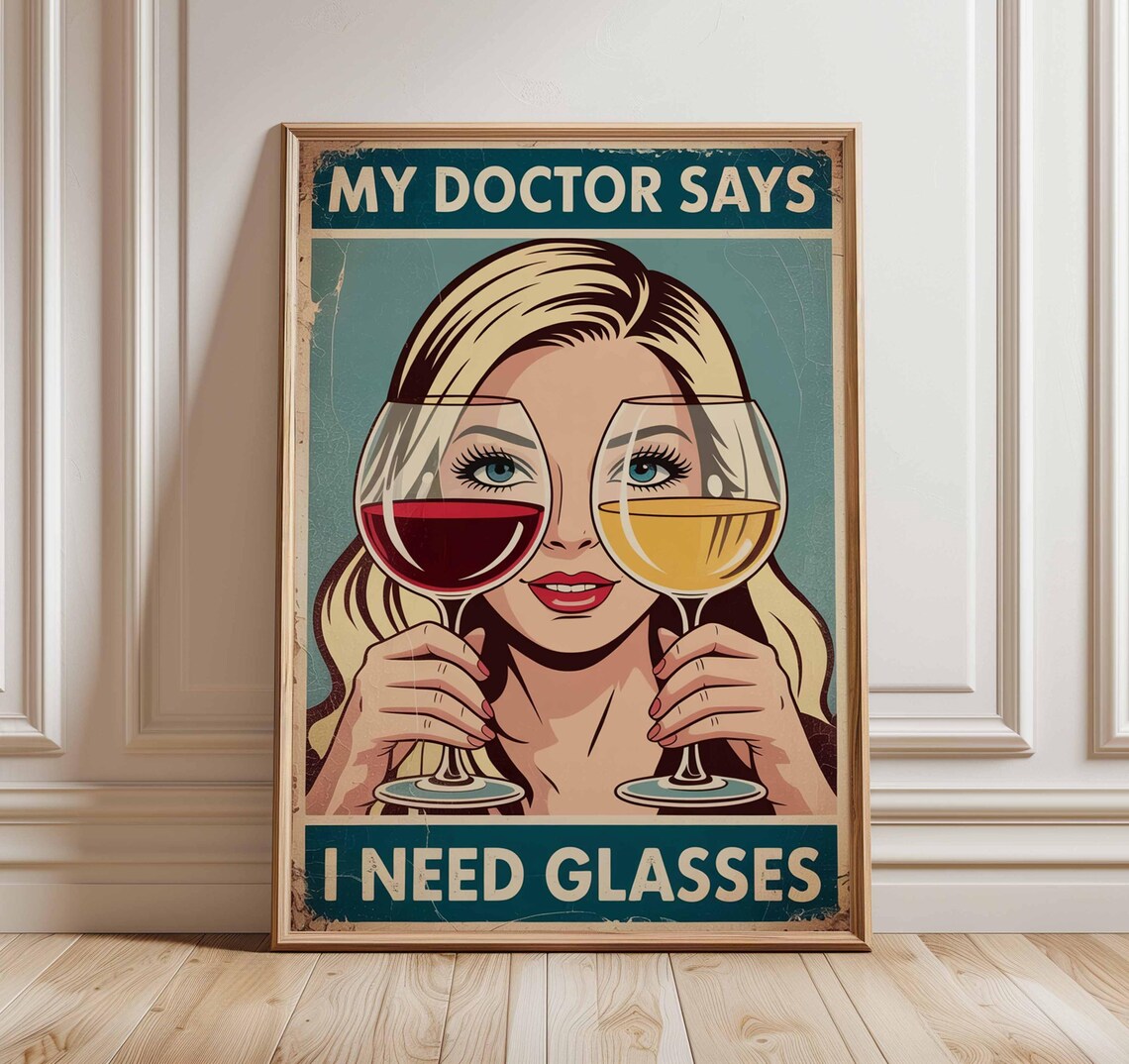 Funny Wine Retro Pop Art Poster, Vintage Bar Decor