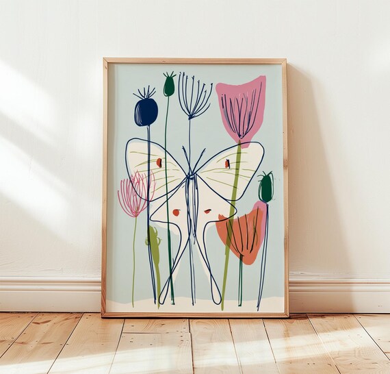 Pink Luna Moth Botanical Poppy Art Print