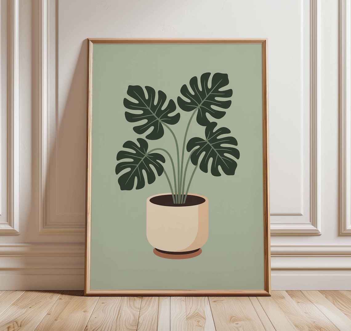 Monstera Plant Mid-Century Modern Art Print
