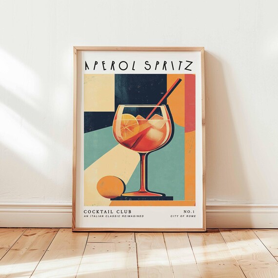 Aperol Spritz Geometric Color Block Tall Glass Cocktail Club Poster