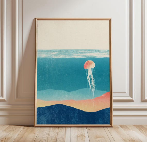 Jellyfish Ocean Poster Coastal Wall Art Minimal Sea Print