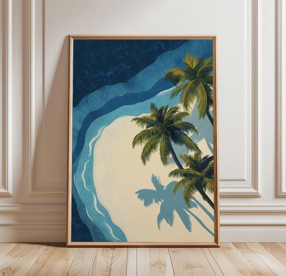 Tropical Beach Poster, Coastal Wall Art Print