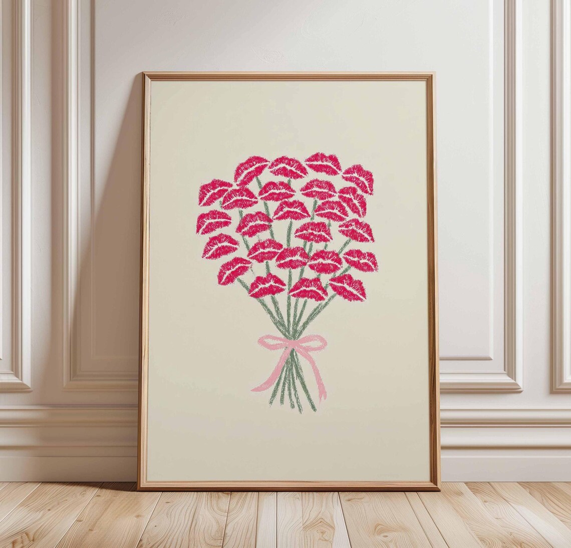 Pink Lipstick Kiss Bouquet Romantic Pop Art Feminine Decor Poster