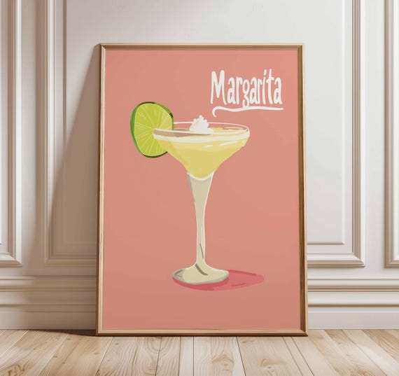 Margarita Poster Cocktail Wall Art Retro Bar Print Lime Tequila Artwork Vintage Drink Illustration Fun Kitchen Decor Party