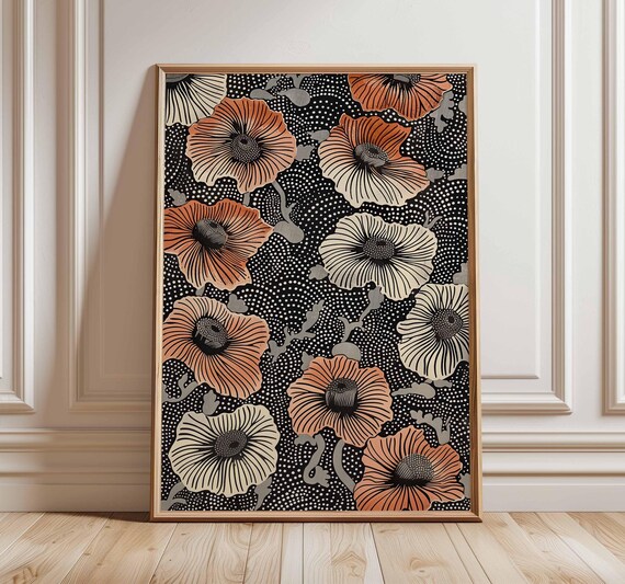 Mid Century Modern Floral Wall Art Poster Retro Flower Print Scandinavian Style Bold Poppy Unframed Botanical Design