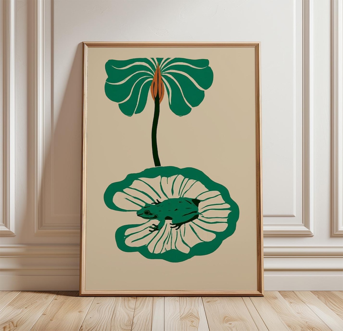 Frog Lily Pad Poster, Minimalist Woodland Nature