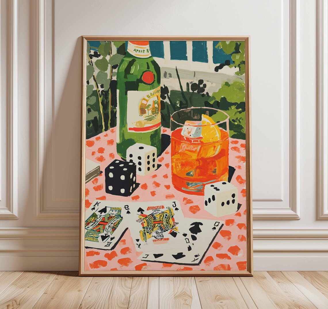 Italian Aperitivo Cocktail Still Life Cards Dice Vintage Bar Poster