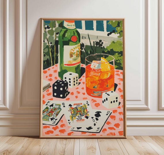Cocktail Art Print Vintage Bar Poster Playing Cards Wall Italian Aperitif Painting Mid Century Drink Decor Retro Home