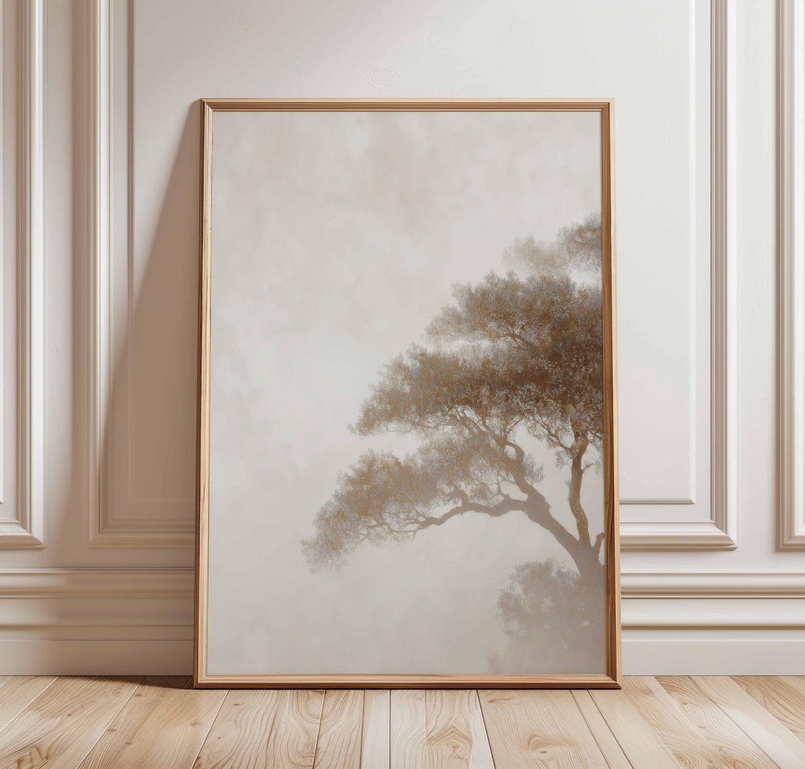 Minimalist Tree Branches In Fog Soft Neutral Japandi Art Poster