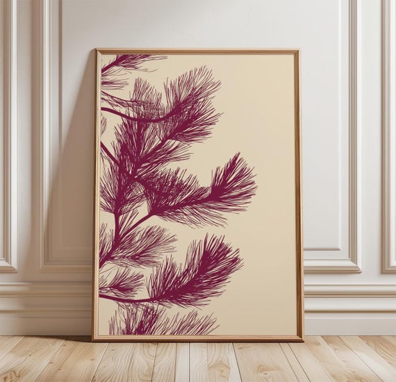 Pine Branch Poster Minimal Botanical Wall Art Print Japanese Inspired Nature Decor Neutral Modern Illustration