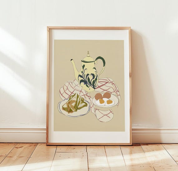 Breakfast Still Life Print Teapot And Toast Kitchen Wall Art
