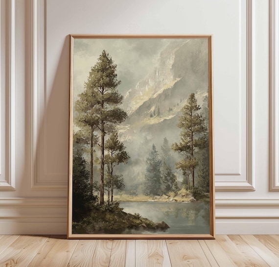 Mountain Forest Landscape Art Print, Rustic Cabin Decor