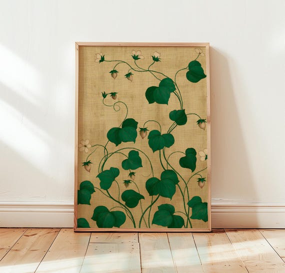 Green Strawberry Vine Botanical Art Print