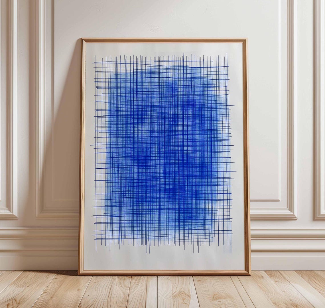 Abstract Blue Grid Line Minimalist Geometric Modern Art Print