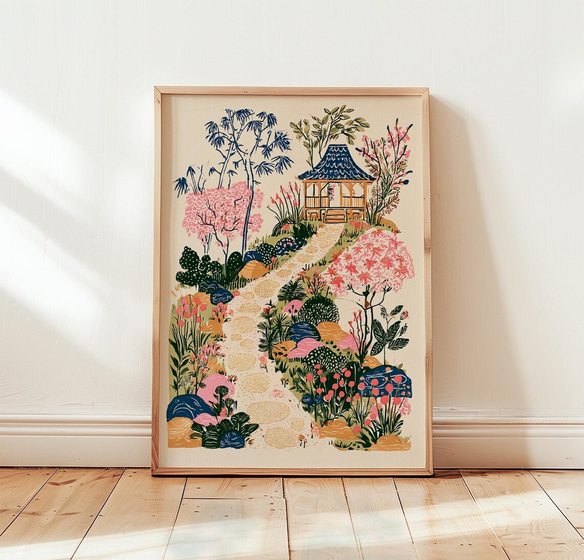 Japanese Garden Floral Landscape Art Print