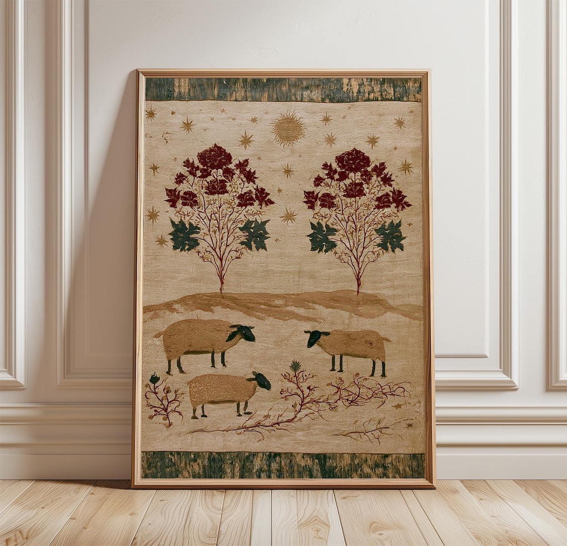 Sheep Folk Art, Rustic Naive Gouache