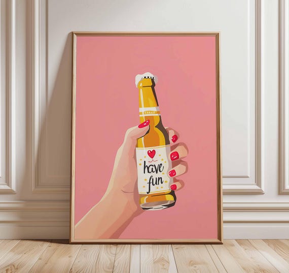 Beer Poster Wall Art Funny Alcohol Print Retro Pop Decor Drinking Bar Party Have Fun Bottle