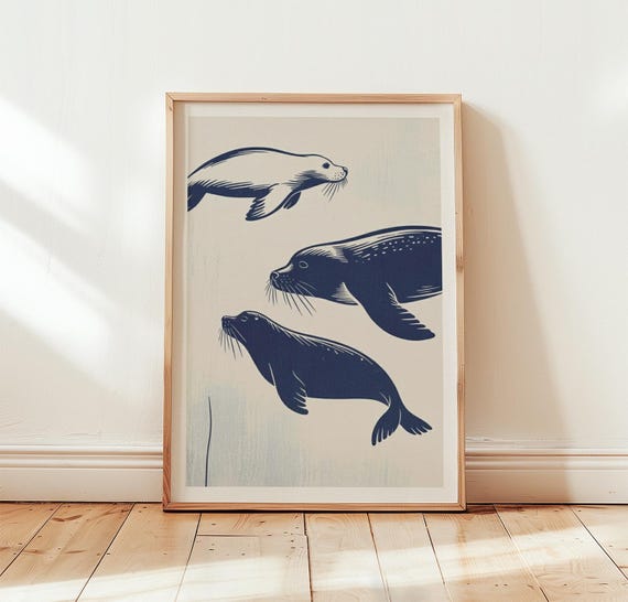 Seal Family Coastal Wall Art Print