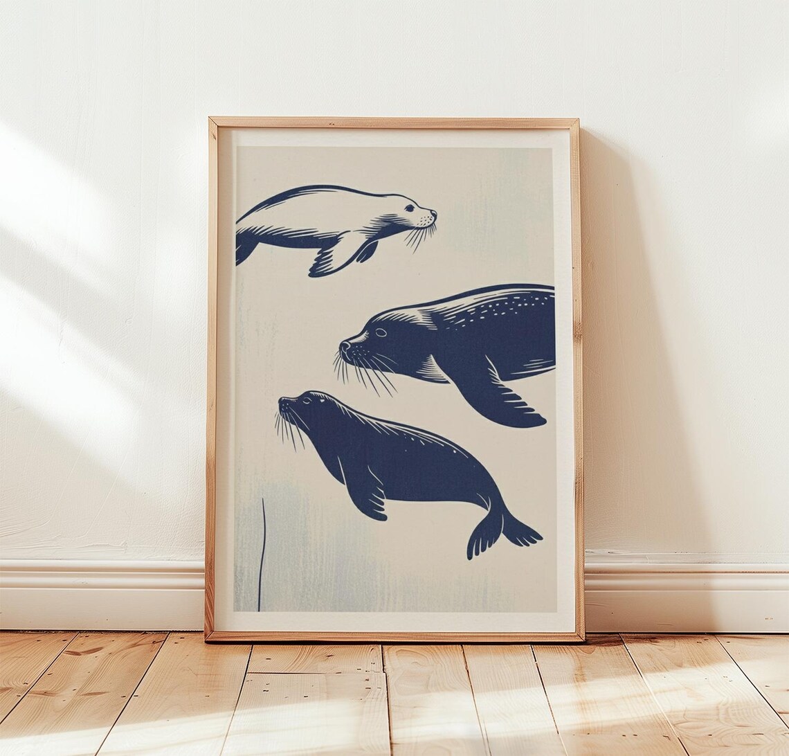Seal Family Coastal Wall Art Print