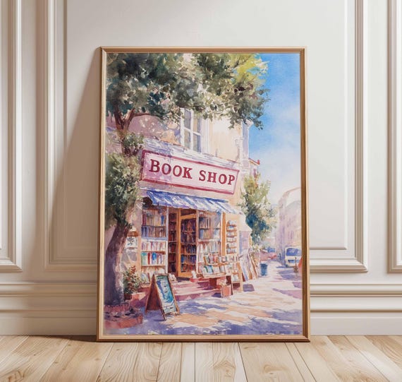 Bookshop Poster Print Vintage Book Store Wall Art Cozy Watercolor Illustration Literary Lover Decor Quaint Bookstore Painting