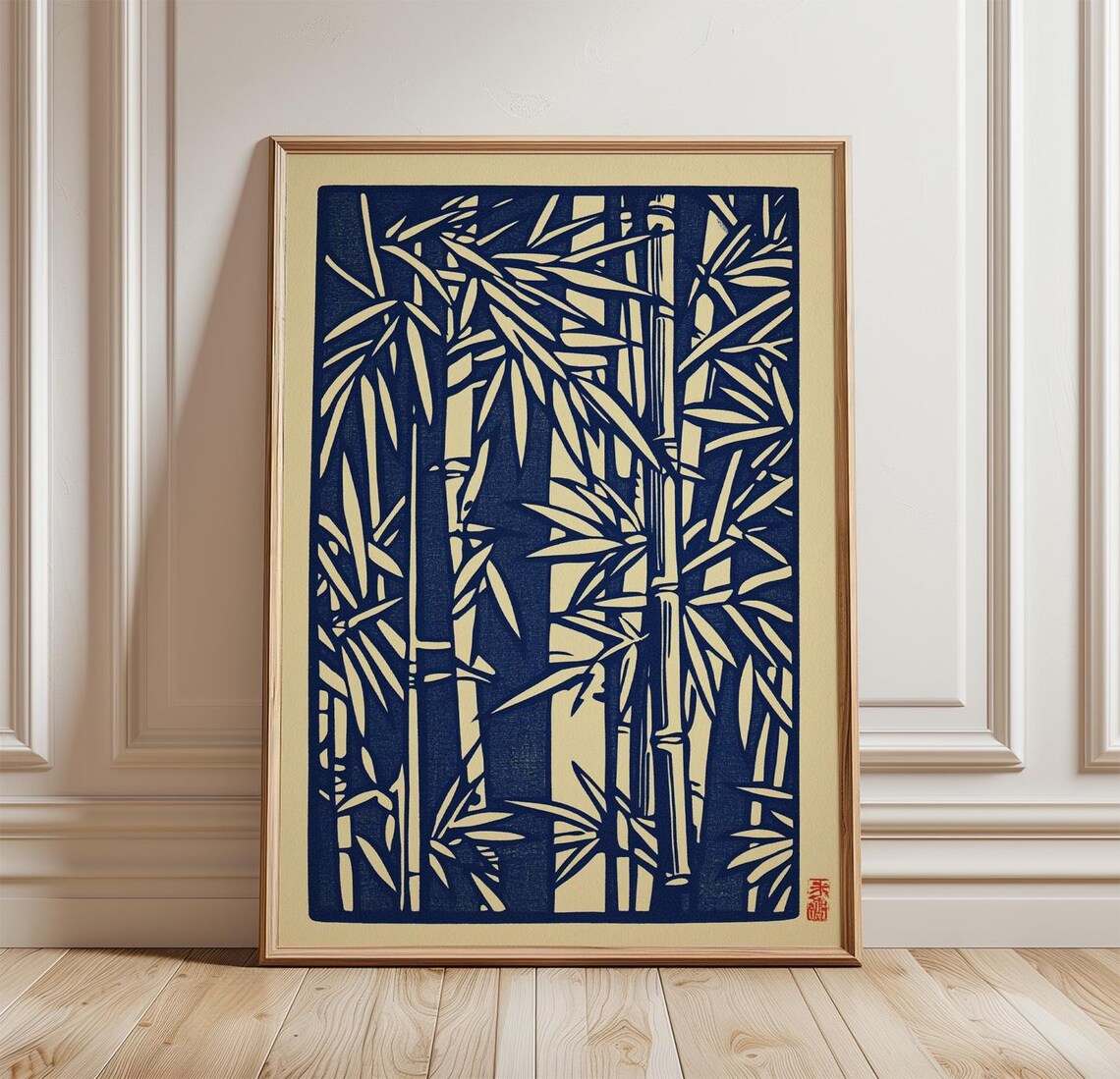 Japanese Bamboo Poster, Woodblock Style Botanical Art Print