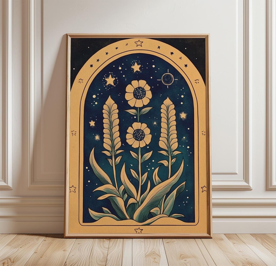 Celestial Floral Boho Night Sky Art Print