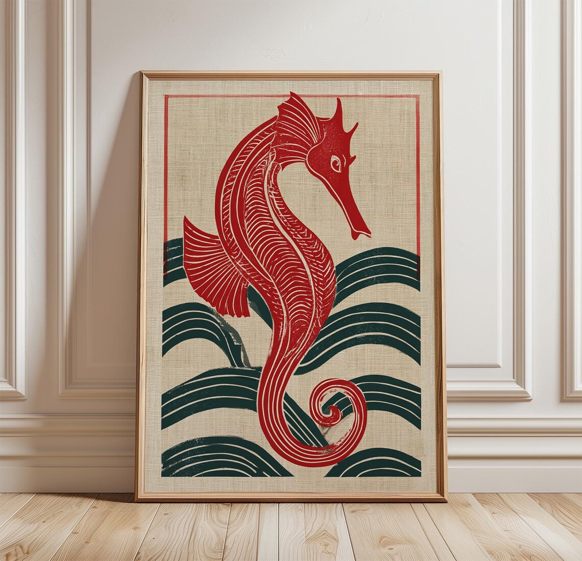 Seahorse Linocut, Coastal Marine Art Print