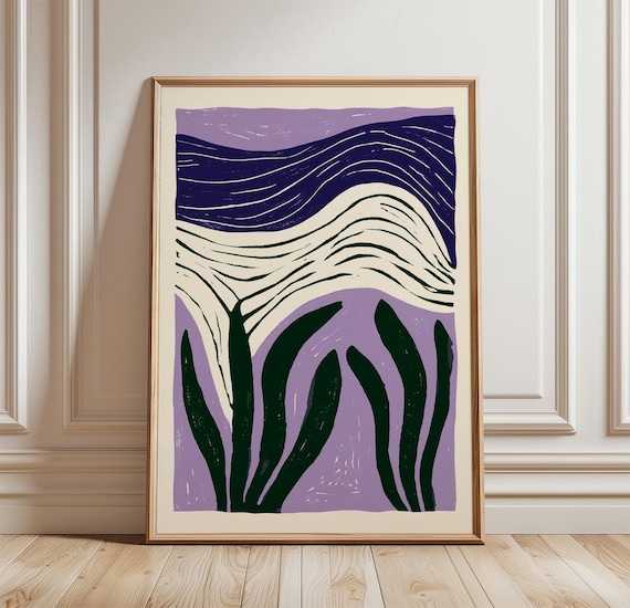 Abstract Coastal Poster Purple Minimal Print Modern Wall Art