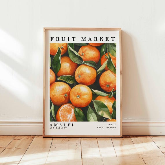 Amalfi Orange Citrus Poster Watercolor Fruit Wall Art Print Mediterranean Kitchen Decor Italian Market Still Life