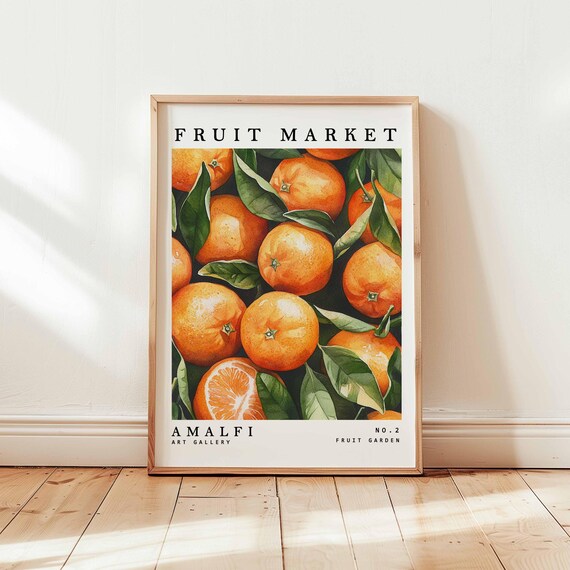 Amalfi Watercolor Oranges Pile with Green Leaves Market Poster