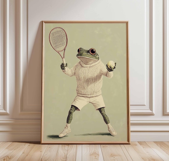 Funny Frog Tennis Player Vintage Sportswear Amphibian Humor Poster