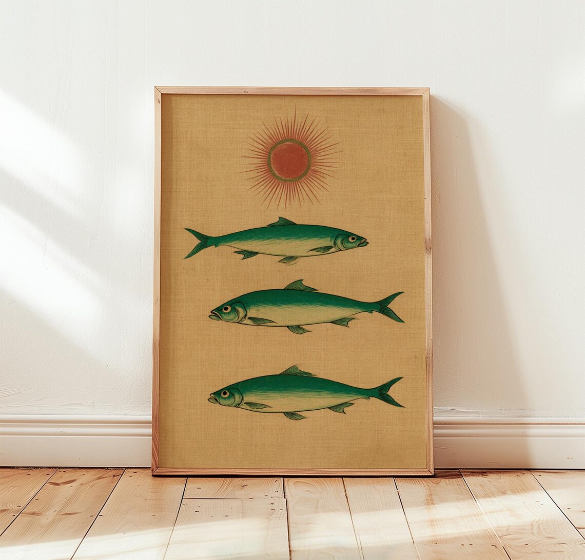 Sardine Fish Poster, Vintage Mediterranean Kitchen Art