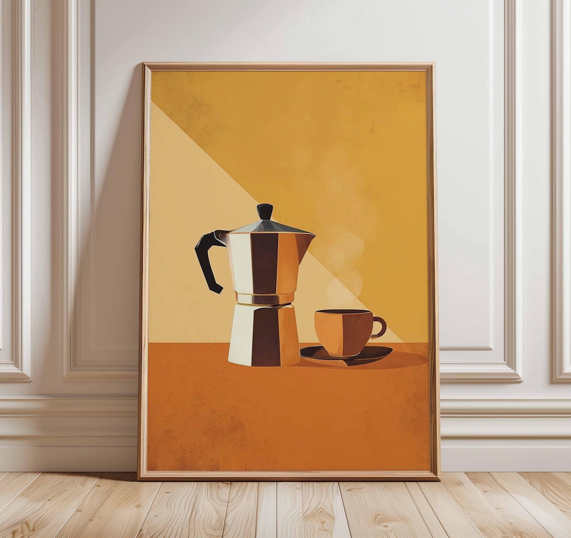 Retro Midcentury Moka Pot Coffee Art Print