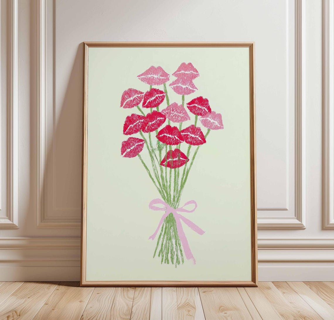 Lipstick Kiss Bouquet Girly Pink and Red Lips Romantic Floral Poster