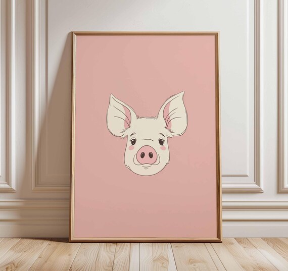 Cute Smiling Pink Piglet Face Minimalist Nursery Wall Poster