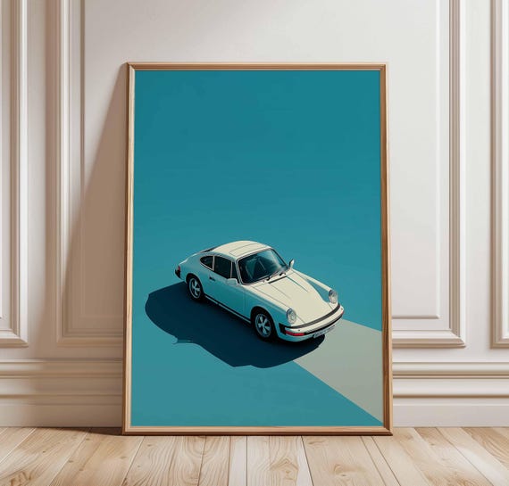 Classic Car Poster, Retro Minimalist Auto Illustration