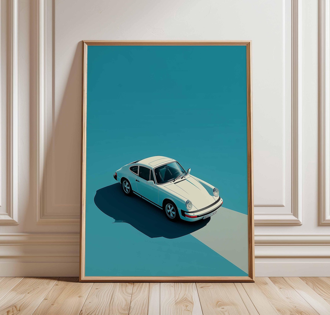 Classic Car Poster, Retro Minimalist Auto Illustration