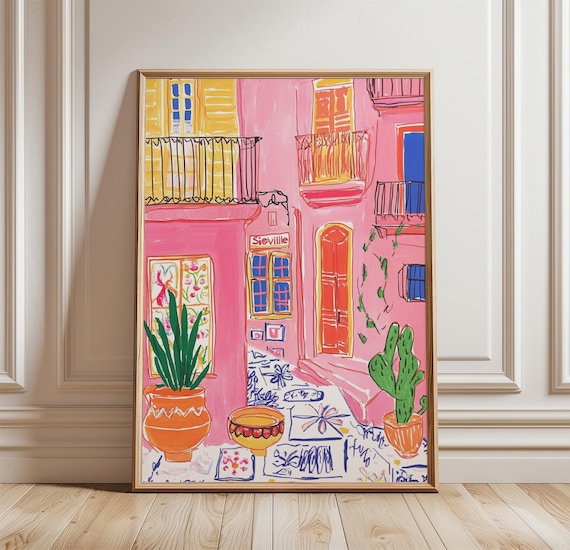 Seville Poster, Spanish Courtyard Street Scene