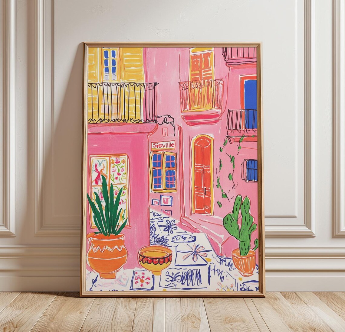 Seville Poster, Spanish Courtyard Street Scene