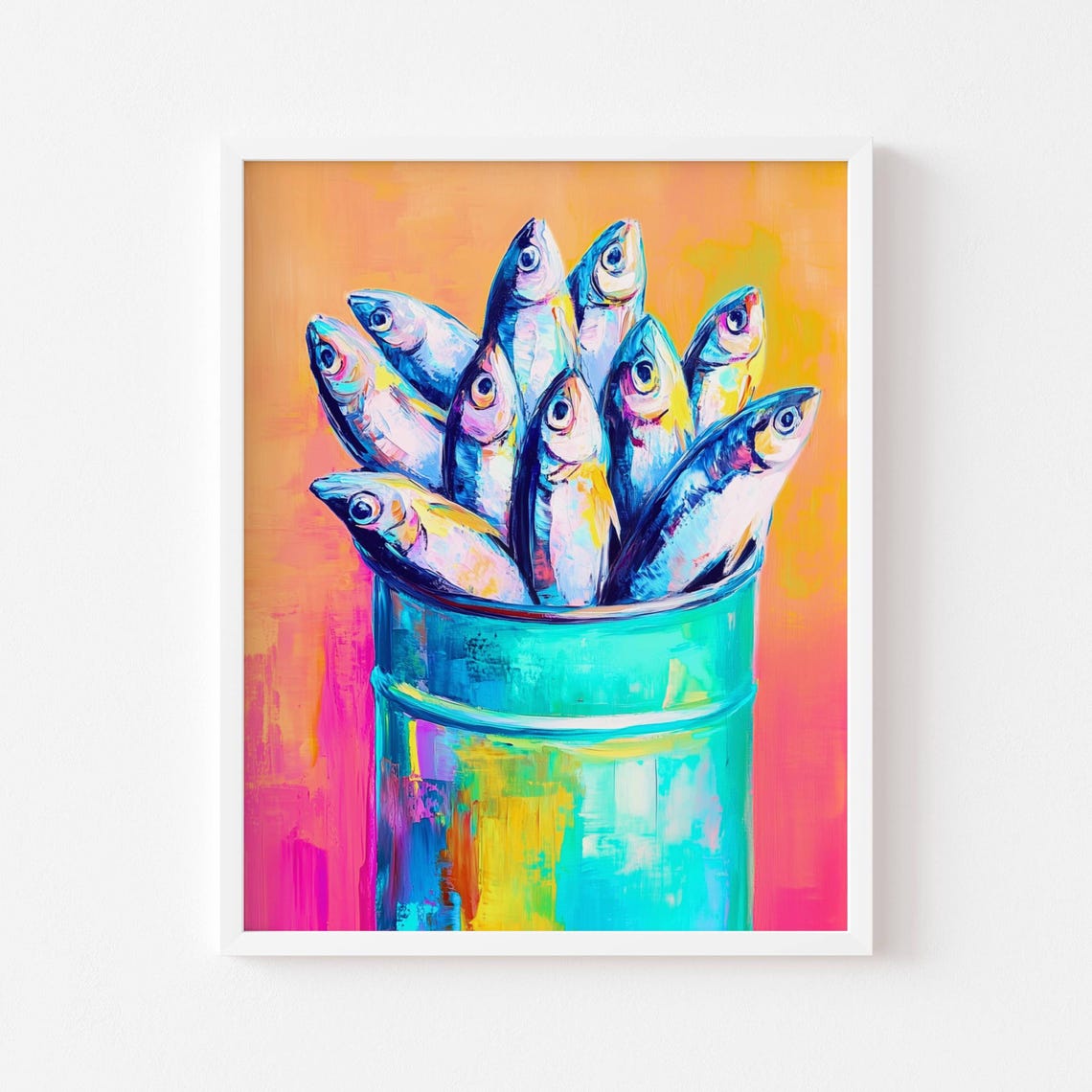 Pop Art Sardines In A Teal Tin Colorful Fauvist Kitchen Decor Poster