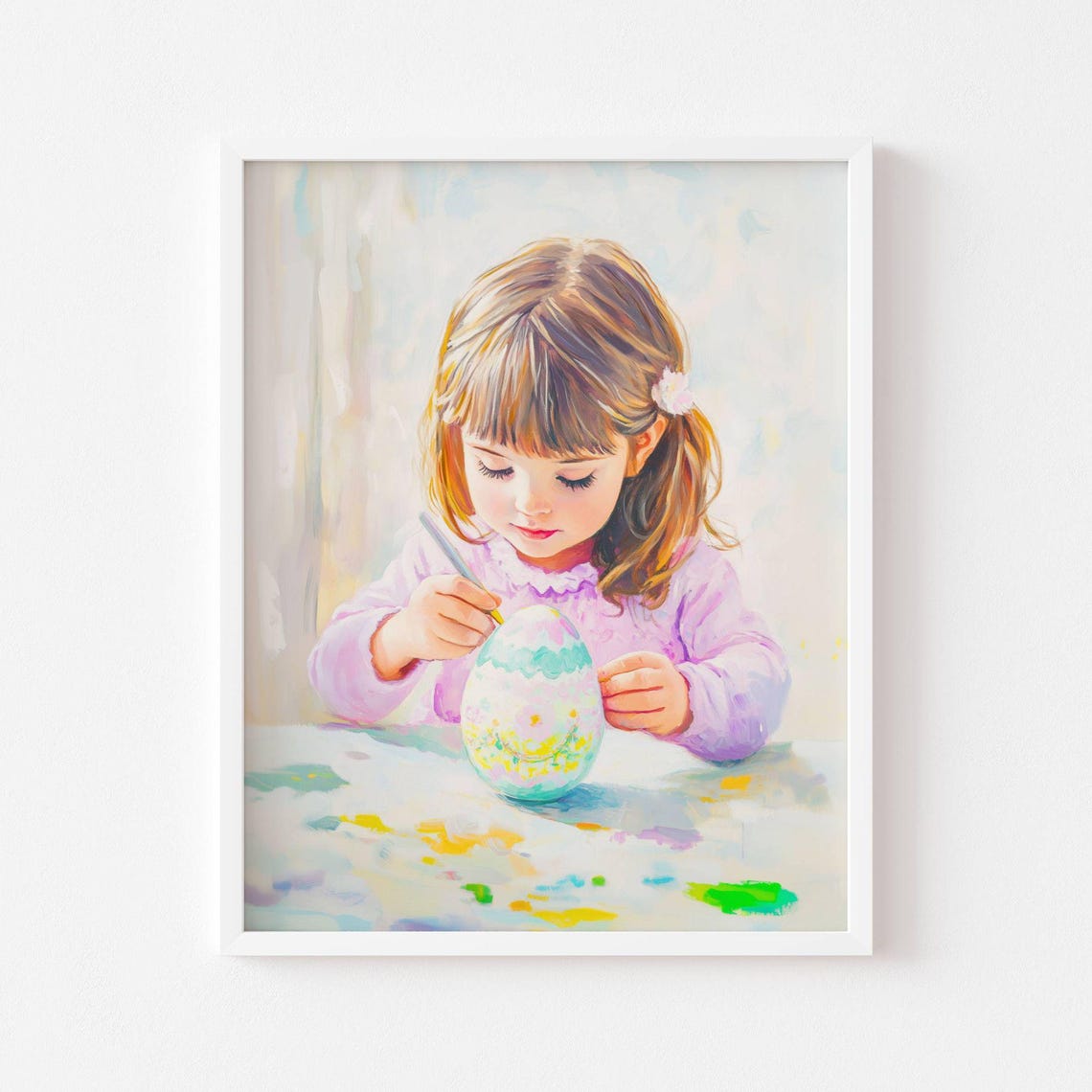 Little Girl Painting A Decorated Easter Egg Childhood Poster