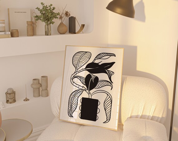 Abstract Floral Wall Art Black And White Floral Print Dark Boho Wall Decor Moody Bedroom Wall Decor Abstract
