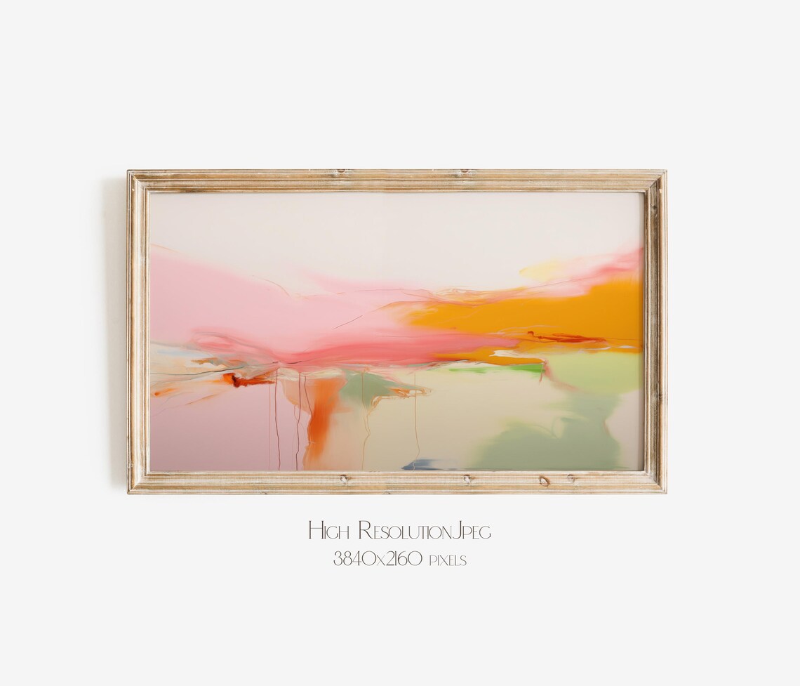 Pink Orange Abstract Painting With Sage Green Minimal Wash Poster - Image 4