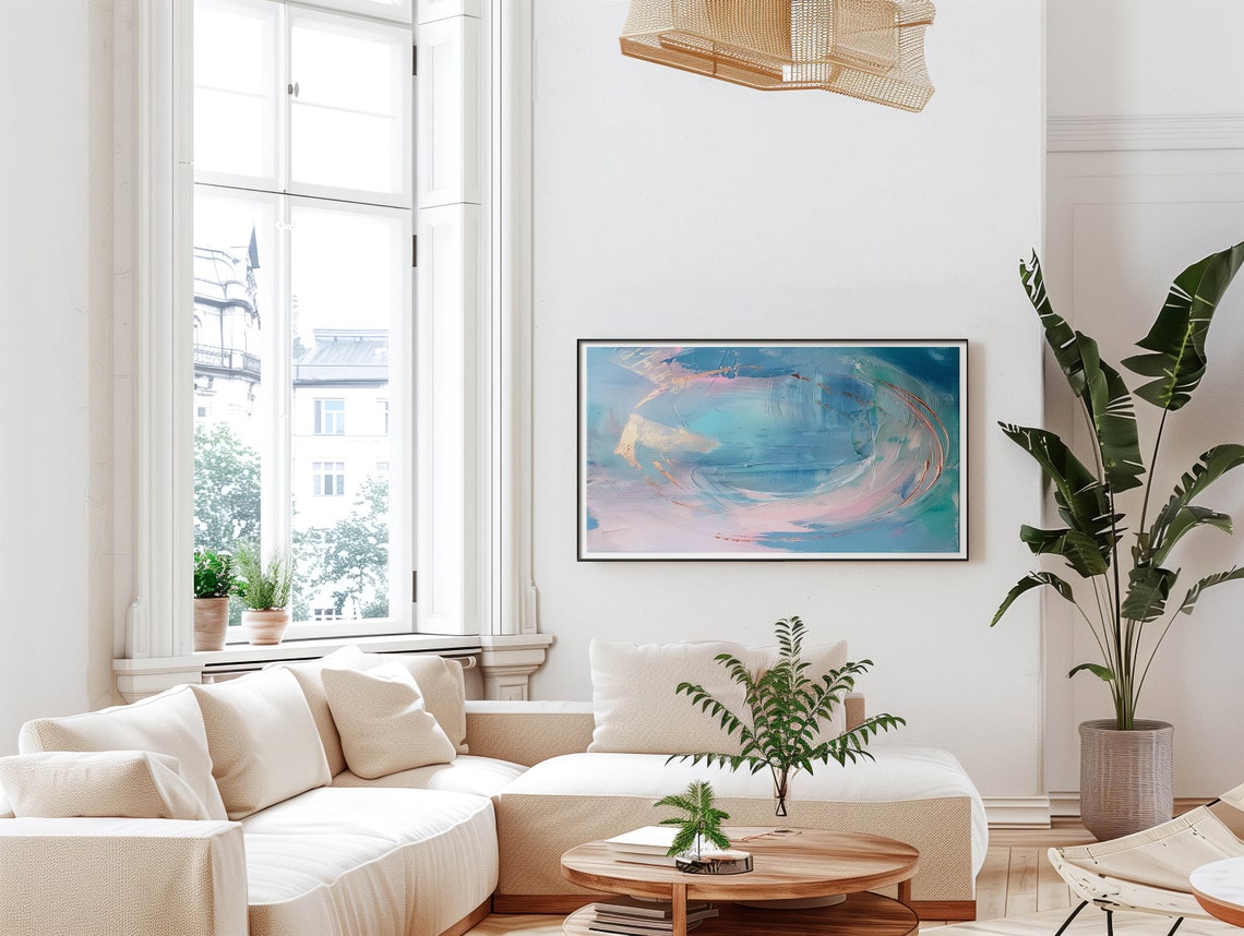 Teal Blue Swirl Abstract Painting With Gold Metallic Accents Poster - Image 5