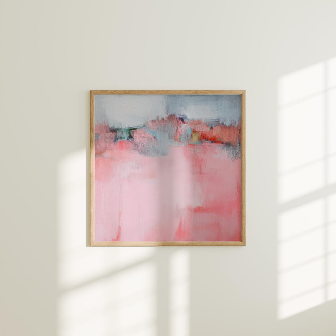 Soft Blush Pink Blue And Coral Wash Abstract Statement Wall Art - Image 5