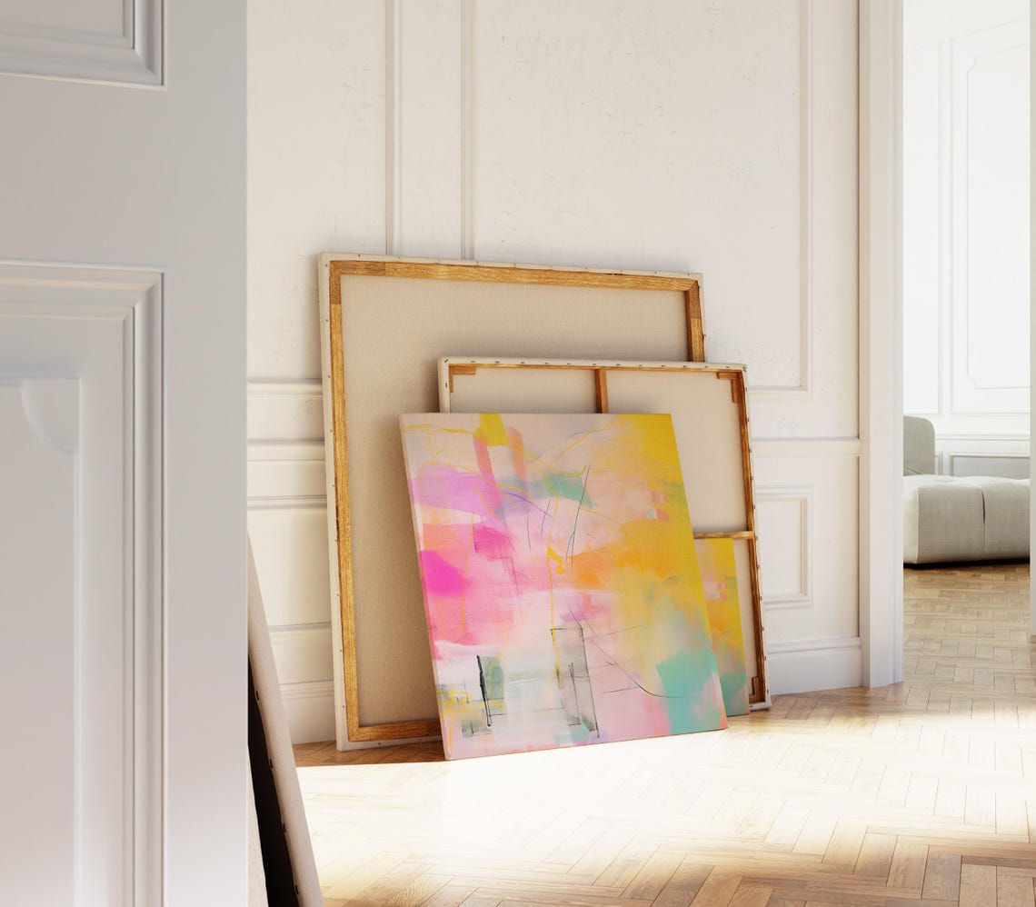 Hot Pink And Yellow Abstract Lines Bold Colorful Modern Print - Image 4