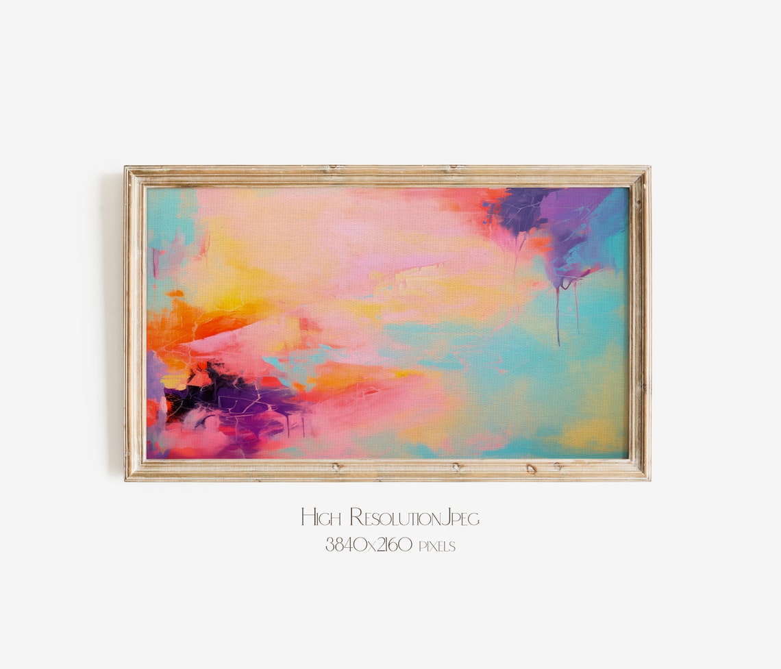 Dreamy Pink Orange Abstract Painting With Turquoise Flow Art Poster - Image 4